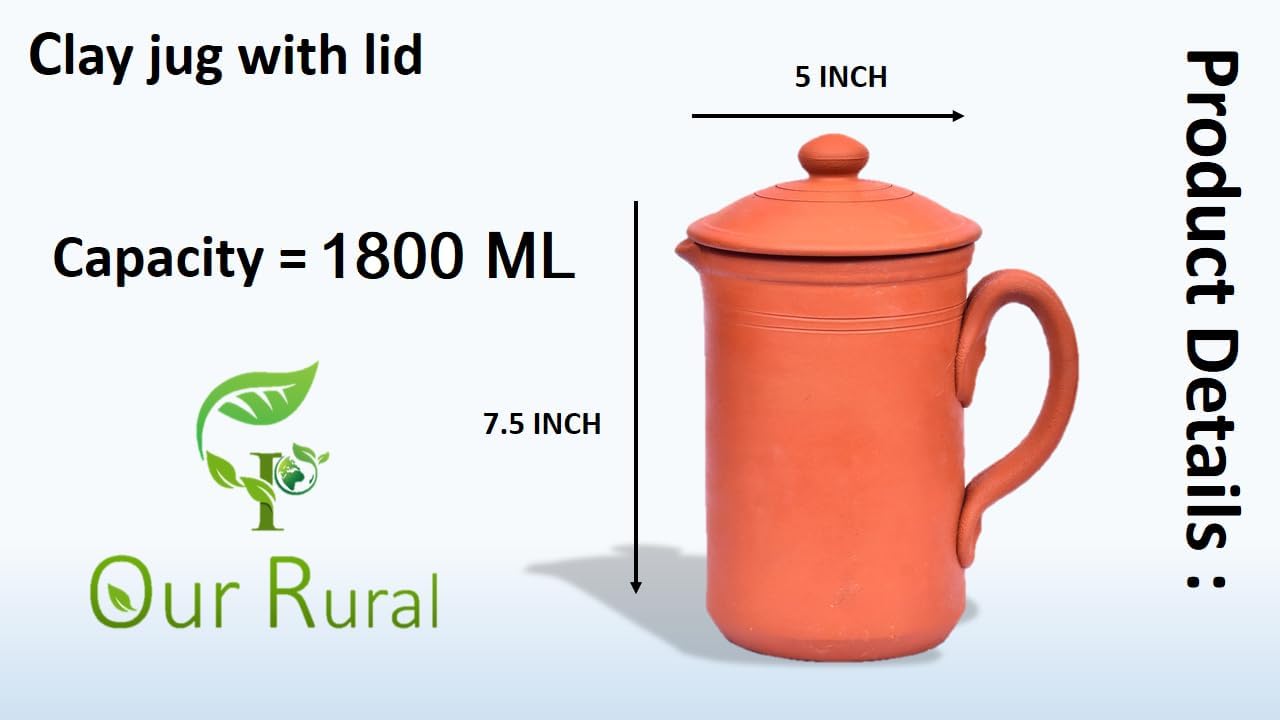 Clay jug for wateClay Water Pot with lid Pitcher Carafe(1500 ML)