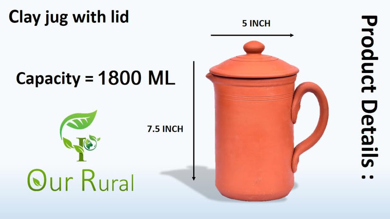 Clay jug for wateClay Water Pot with lid Pitcher Carafe(1500 ML)