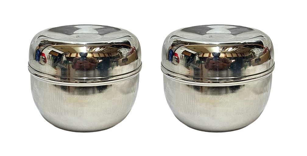 Dynore Stainless Steel Apple Shape Storage Container/Steel Box/Dabba/Steel Dabbi/Storage Canister; For Storing, Set Of 2 Pcs- 190 Ml, Silver
