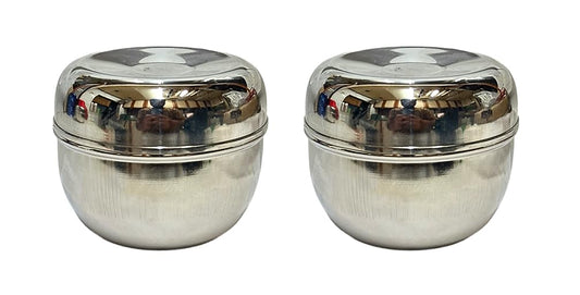 Dynore Stainless Steel Apple Shape Storage Container/Steel Box/Dabba/Steel Dabbi/Storage Canister; For Storing, Set Of 2 Pcs- 190 Ml, Silver