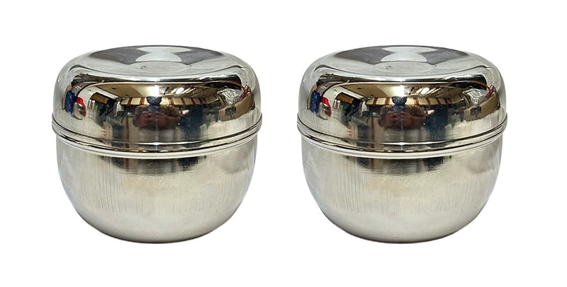 Dynore Stainless Steel Apple Shape Storage Container/Steel Box/Dabba/Steel Dabbi/Storage Canister; For Storing, Set Of 2 Pcs- 190 Ml, Silver
