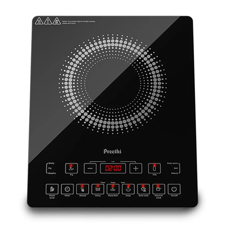Preethi Indicook IC125 Induction Cooktop, 2100-Watt Electric Stove with Feather Touch Operation and Crystal Glass 