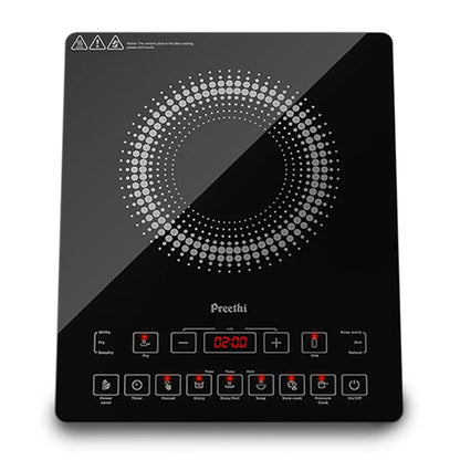 Preethi Indicook IC125 Induction Cooktop, 2100-Watt Electric Stove with Feather Touch Operation and Crystal Glass 