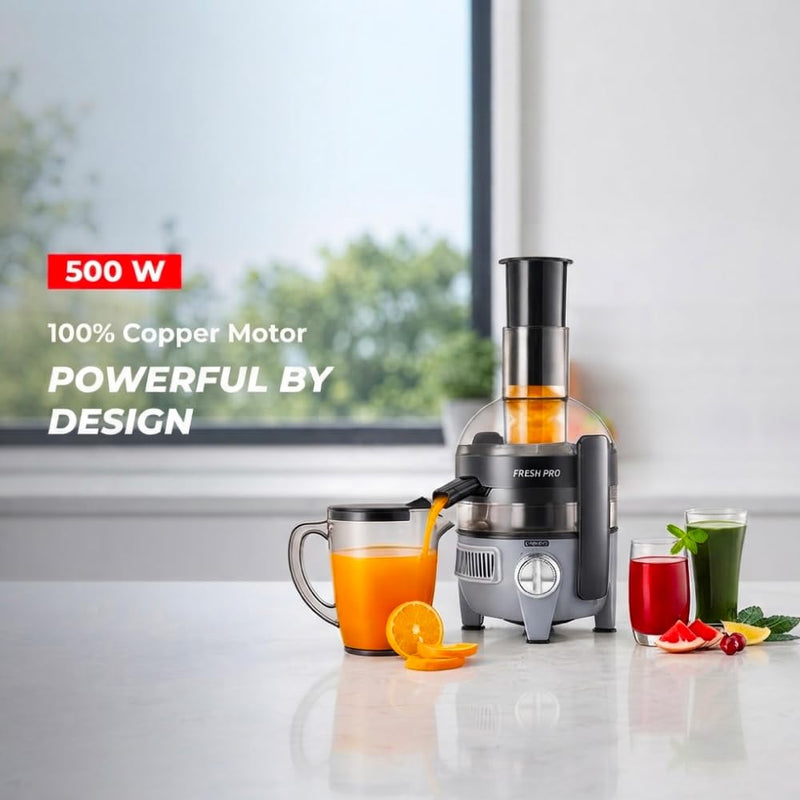 Usha Fresh Pro 500W Juicer with XL Full-Mouth Feeding Tube | 1L Juice Collector | Inverted Sieve for Easy Cleaning | 100% Copper Motor | 2-Speed Control | 5-Year Motor Warranty