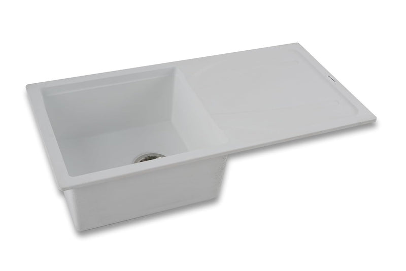Faber Verona Ingranite34"X17"Single Bowl Sink with Drainboard|Includes Plumbing Waste Kit|25 Years Warranty|Silent,Scrat