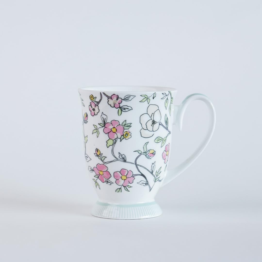 Magique by The Wishing Chair x ClayCraft : Vines Happy Days Ceramic Coffee Mug 300ml | Fine China Floral Milk Tea Cup | Microwave & Dishwasher Safe | Elegant Mug for Home Office Gifting