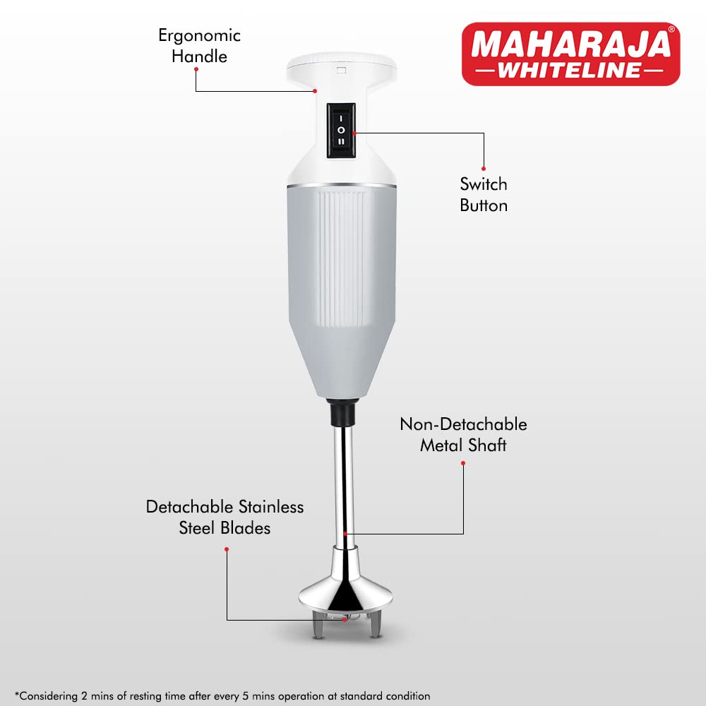 Maharaja Whiteline Plastic Torsio Plus Hand Blender with 3 Blades, Long Lasting Performance with 250 Watt Motor| Multiple Detachable Blades | 2 Year Warranty - Hb-141 (Grey)