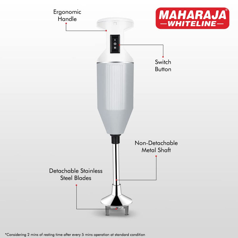 Maharaja Whiteline Plastic Torsio Plus Hand Blender with 3 Blades, Long Lasting Performance with 250 Watt Motor| Multiple Detachable Blades | 2 Year Warranty - Hb-141 (Grey)