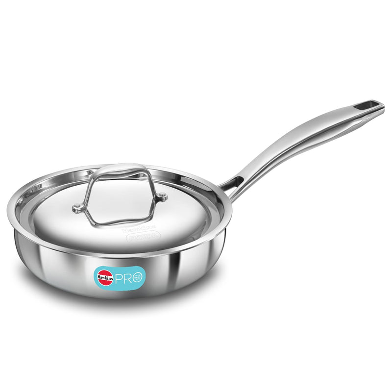 Hawkins Pro 22 cm Frying Pan, Triply Stainless Steel Fry Pan with Stainless Steel Handle and Stainless Steel Lid, Silver (PSF22S)