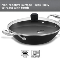 Hawkins Futura Ironman Slim Cast Iron 2.5 Litre Kadhai with Glass Lid | Lightweight, Durable & Even-Heating Deep-Fry Pan | Kadai Ideal for curries, Frying, Gravies, Snacks | Black (IMK25G)