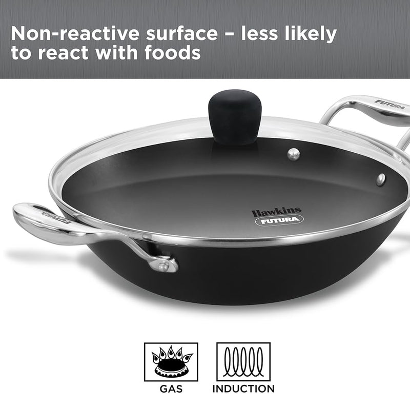 Hawkins Futura Ironman Slim Cast Iron 2.5 Litre Kadhai with Glass Lid | Lightweight, Durable & Even-Heating Deep-Fry Pan | Kadai Ideal for curries, Frying, Gravies, Snacks | Black (IMK25G)