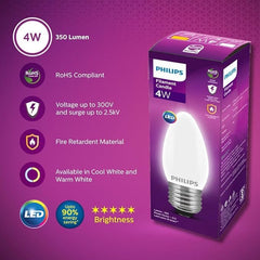 Philips 4 Watt 400-Lumen LED Clear Candle E27 Base (Cool White) - Decorative, Ambience for Chandeliers