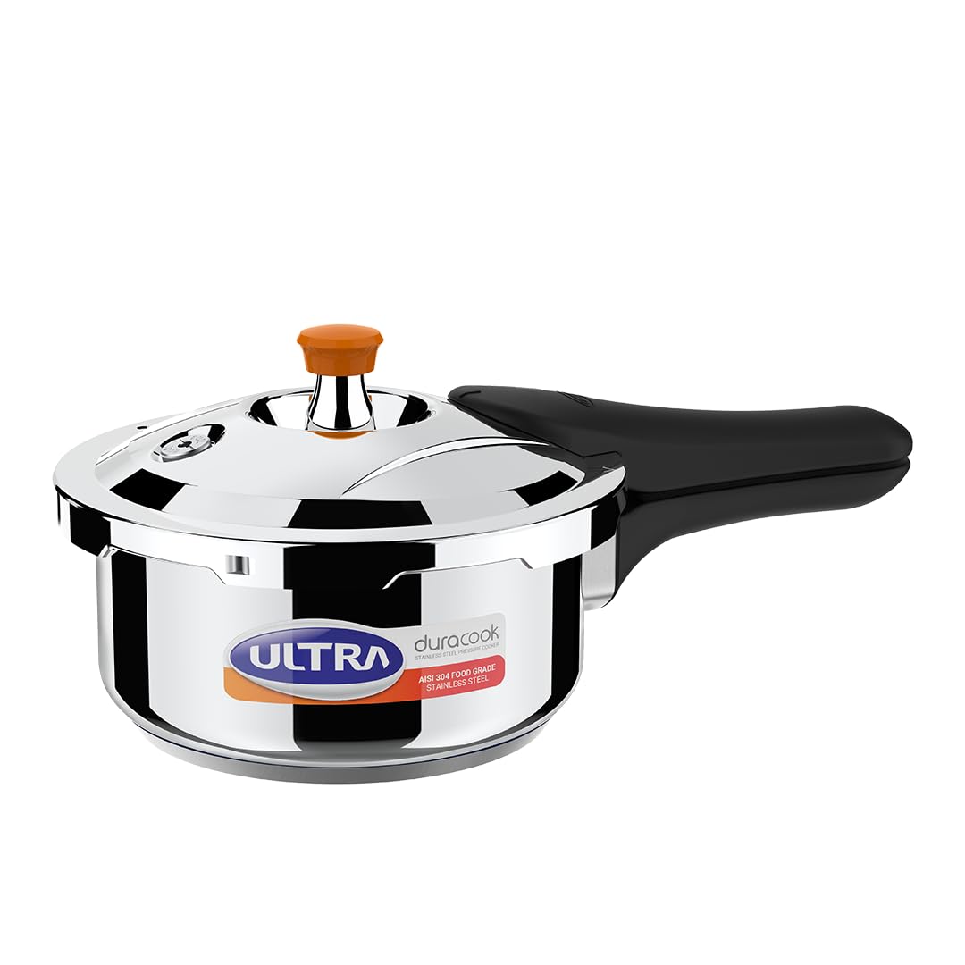 Ultra Duracook Pressure Cooker 3 Litre | AISI 304 Food Grade Stainless Steel Cooker | 10 Years Warranty | High Impact 3-Layer Composite Base | Bakelite Handles | Keeps Food Warm for up to 2 Hours