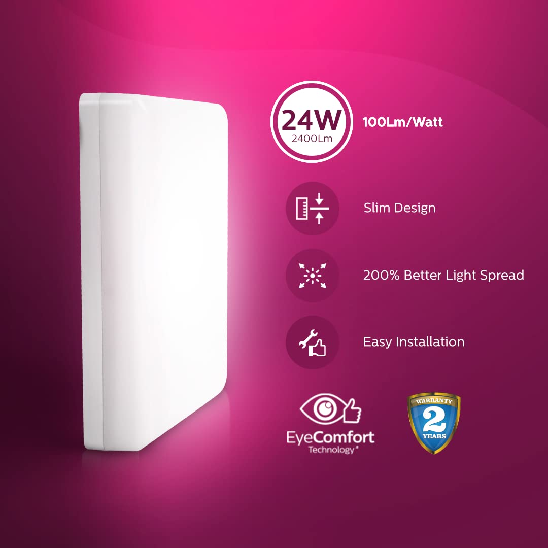 Philips Polycarbonate Rimless Full Glow 24-watt Square LED Surface Downlighter