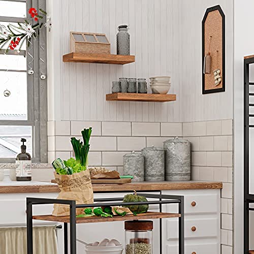Loating Shelves Wall Mounted 17-Inch - Set of Dark Brown Wooden Shelf, Natural Rustic Farmhouse sheesham Wood (