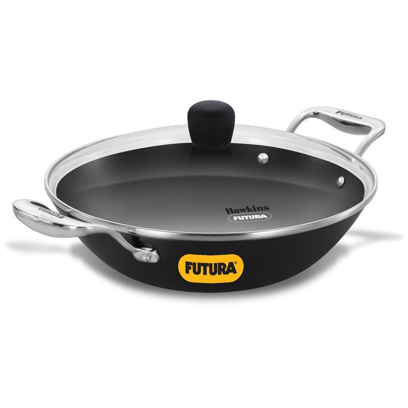 Hawkins Futura Ironman Slim Cast Iron 2.5 Litre Kadhai with Glass Lid | Lightweight, Durable & Even-Heating Deep-Fry Pan | Kadai Ideal for curries, Frying, Gravies, Snacks | Black (IMK25G)