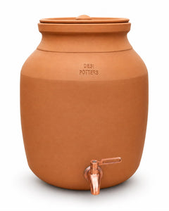 Desi Potters Handmade Clay Water Dispenser with Metal Tap | Naturally Cools Water Without Electricity | 100% Natural Handmade Terracotta Clay | Eco-Friendly & Plastic-Free .