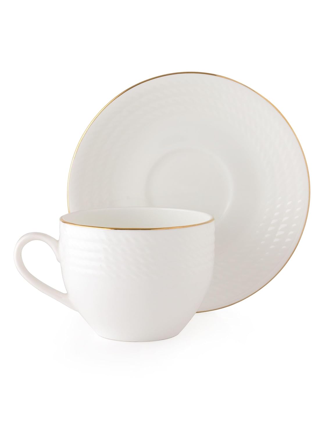 Clay Craft Fine Ceramic Gold Line Printed Tea/Coffee Cup and Saucer Set of 12 (6 Cups + 6 Saucers) - 240 ml Each