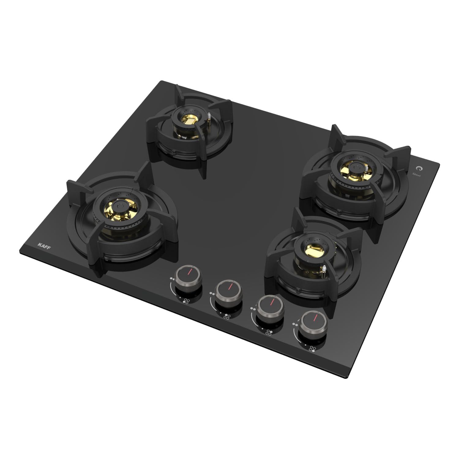 KAFF | ASHFORD Built-in Hob 4 Burners | Auto Electric Ignition Glass Top, 60 CM | Full Brass Burners with Flame Failure Device | 8 MM Thick Toughened Glass Black | ASF604