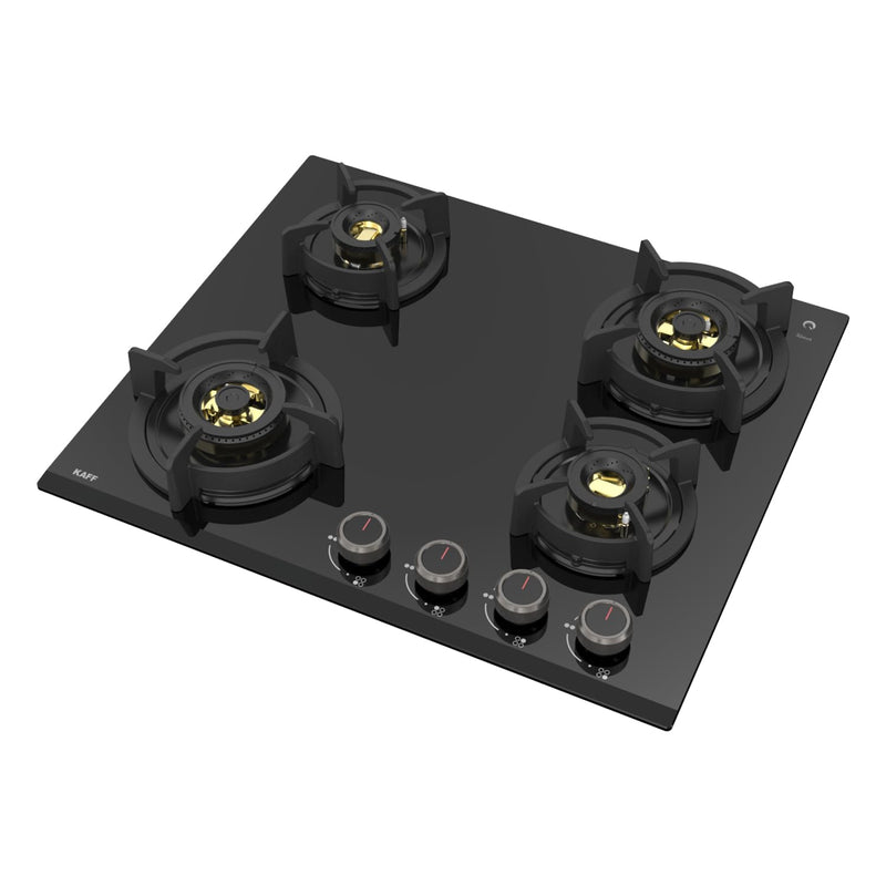 KAFF | ASHFORD Built-in Hob 4 Burners | Auto Electric Ignition Glass Top, 60 CM | Full Brass Burners with Flame Failure Device | 8 MM Thick Toughened Glass Black | ASF604