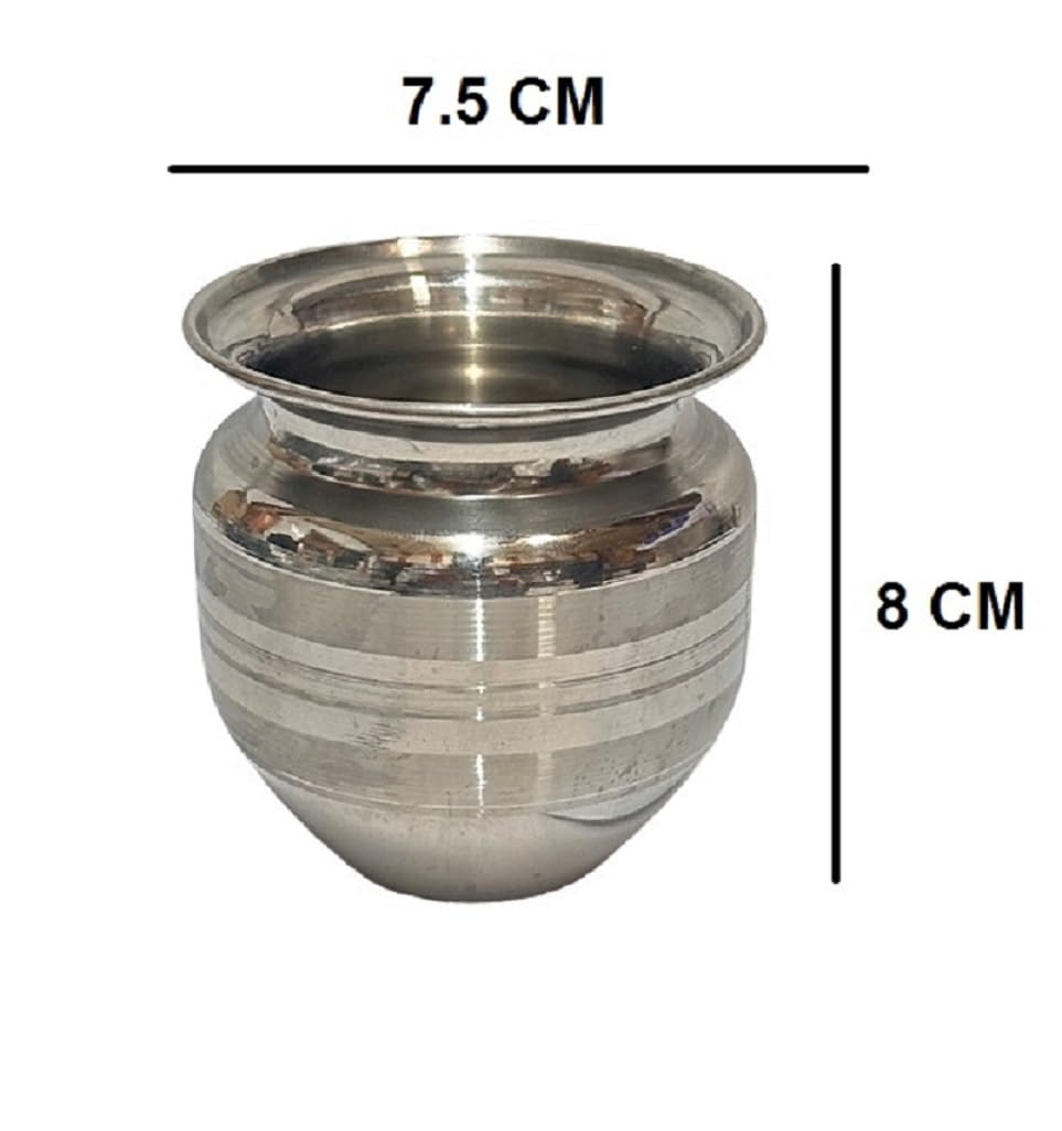 Dynore Stainless Steel Silver Kalash/Pooja Kalash/Small Lota for Home/Puja Lota 230 ml- Set of 6