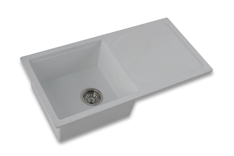 Faber Verona Ingranite34"X17"Single Bowl Sink with Drainboard|Includes Plumbing Waste Kit|25 Years Warranty|Silent,Scrat