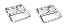 Dynore Stainless Steel 3 in 1 Pav Bhaji/Partition Plate/Snacks Plate- Set of 2