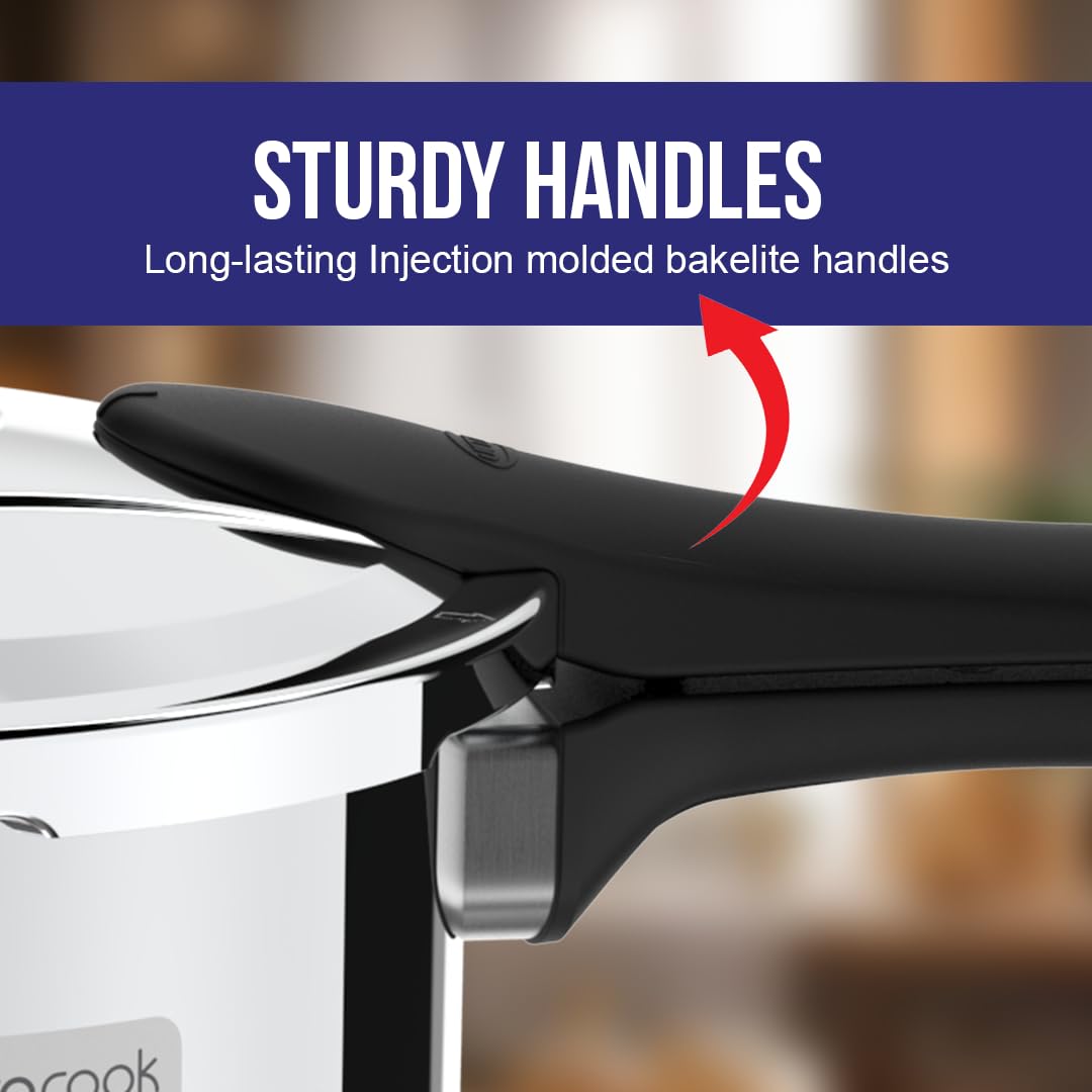 Ultra Duracook Pressure Cooker 3 Litre | AISI 304 Food Grade Stainless Steel Cooker | 10 Years Warranty | High Impact 3-Layer Composite Base | Bakelite Handles | Keeps Food Warm for up to 2 Hours