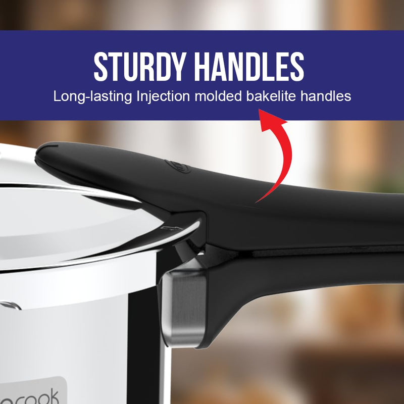 Ultra Duracook Pressure Cooker 3 Litre | AISI 304 Food Grade Stainless Steel Cooker | 10 Years Warranty | High Impact 3-Layer Composite Base | Bakelite Handles | Keeps Food Warm for up to 2 Hours