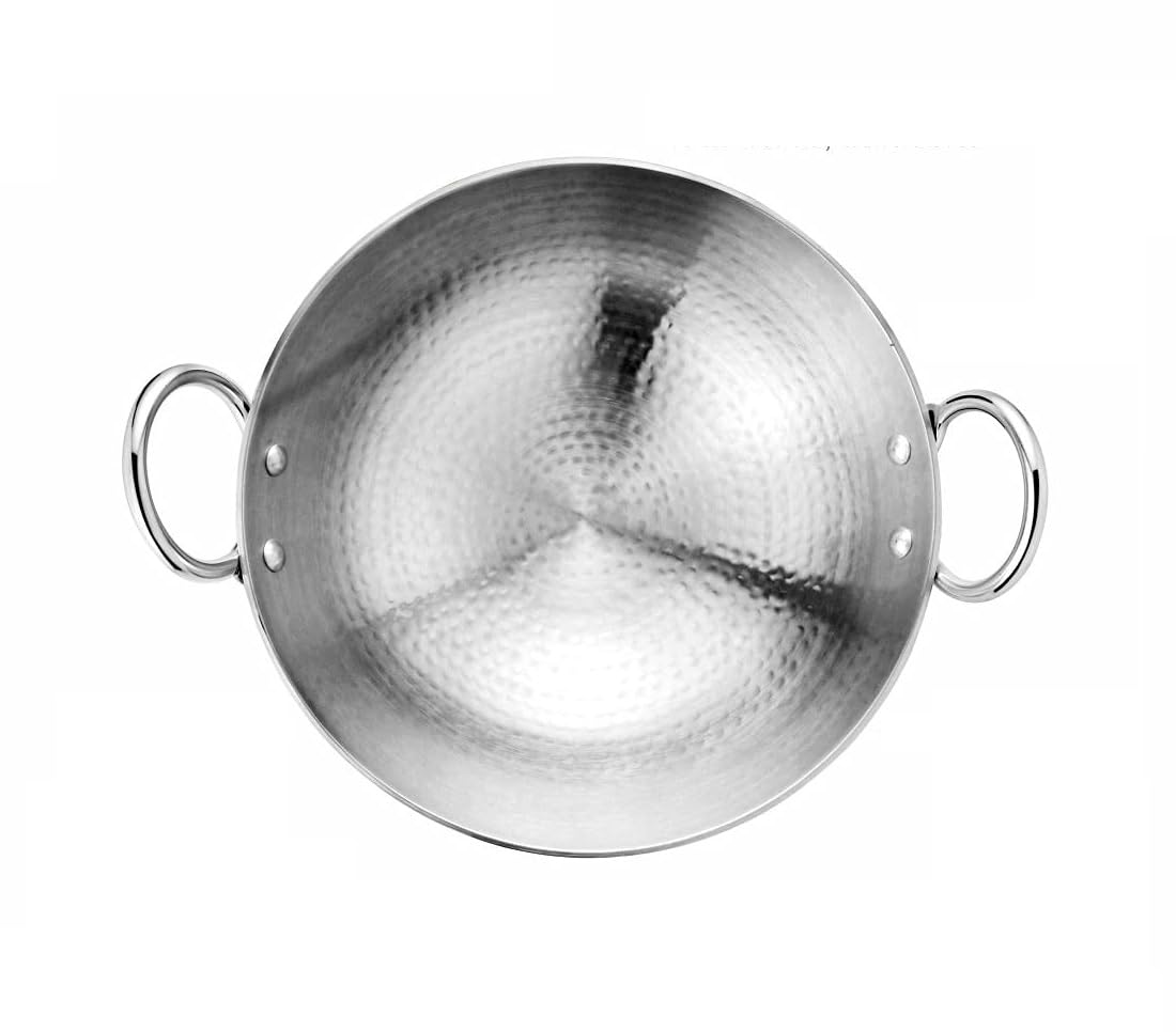 Dynore Stainless Steel Hammered Kadhai/Heavy Bottom Cookware/Kadhai/Kadhai for Kitchen/Utensils for Cooking, Deep Frying with Handle 1.5 LTR