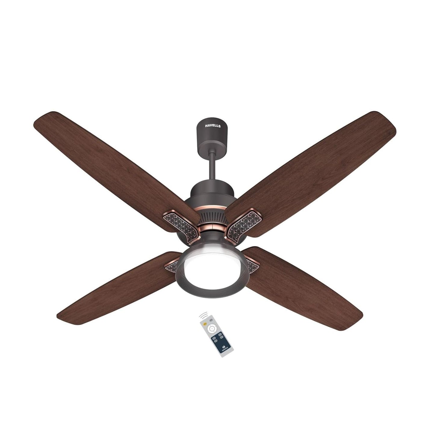 Havells 1320mm Albus Underlight Smartsense BLDC+ Ceiling Fan | Remote Controlled, High Air Delivery Fan | 5 Star Rated, Upto 60% Energy Saving, 2 Year Warranty | (Pack of 1, Smoke Brown Wood)