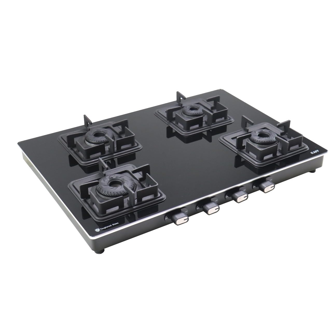KAFF Cooktop 4 Burners 69 CM, Black Coated Brass Burners, Slim Line Design, Decorative SS Moulded Strip on All Sides for Edge Protection Integrated Flame Protector Black | CTQ694B