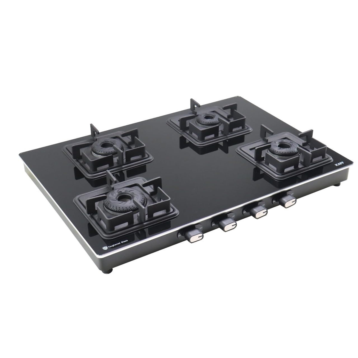 Kaff Cooktop 4 Burners 69 CM, Black Coated Brass Burners, Slim Line Design, Decorative SS Moulded Strip on All Sides for