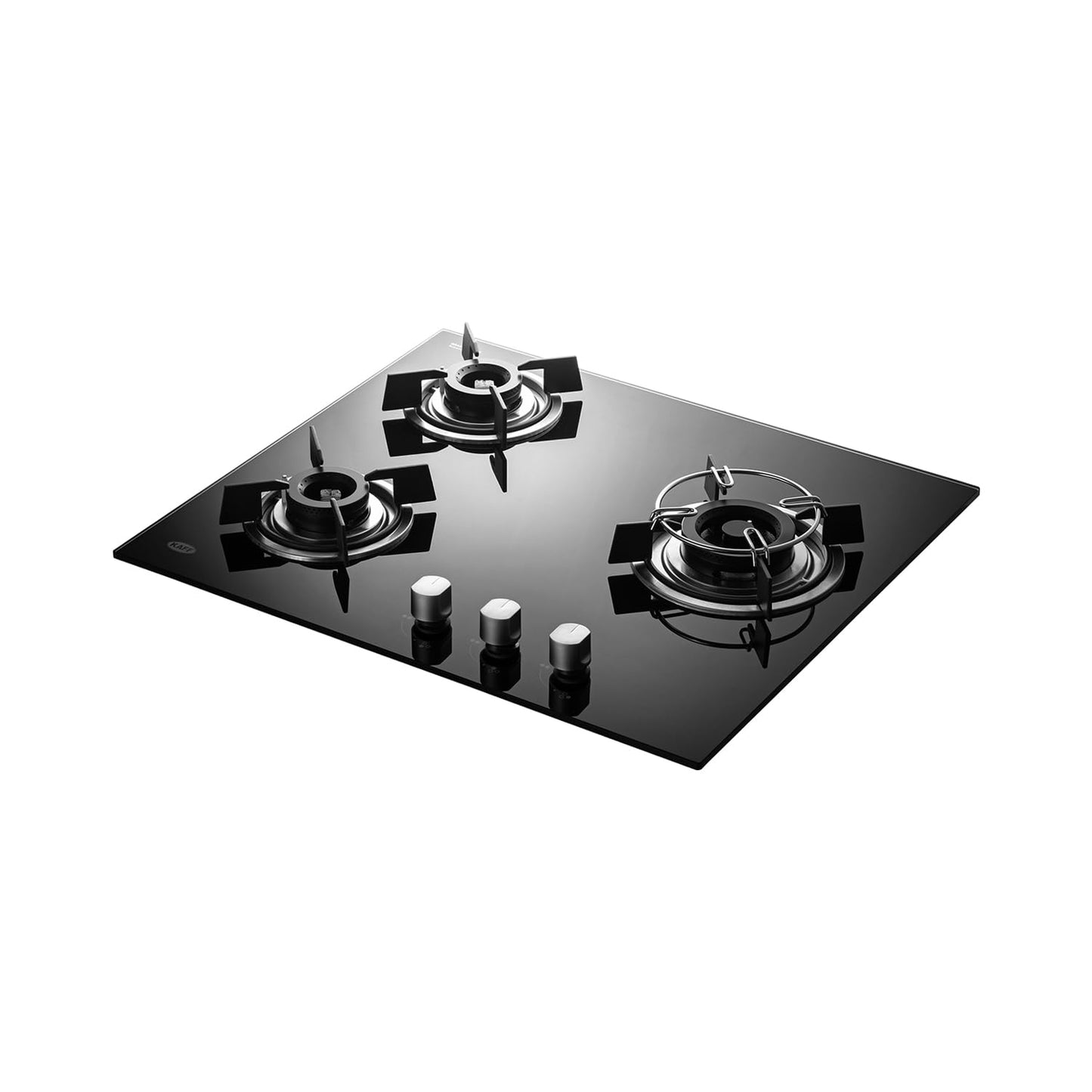 KAFF HBR 603 Built-in Hob/Hobtop 3 Burners, Auto Electric Ignition Glass Top, 60 CM, Powerful Brass Burners, 8 MM Thick Toughened Glass, Enamelled Matt Grills (Black)