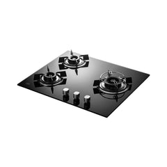 KAFF HBR 603 Built-in Hob/Hobtop 3 Burners, Auto Electric Ignition Glass Top, 60 CM, Powerful Brass Burners, 8 MM Thick Toughened Glass, Enamelled Matt Grills (Black)