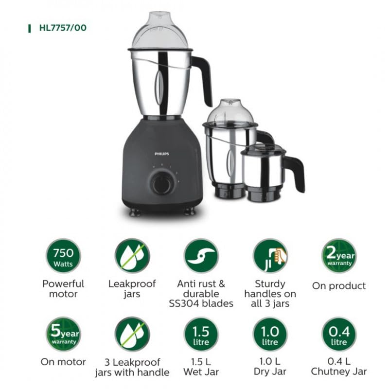 Philips ABS HL7757/00 Mixer Grinder 750W, Multicolor