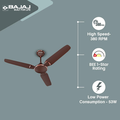 Bajaj Trendy EE 1200 Mm Ceiling Fan | Energy Efficient With BEE 1-Star Rated | 2 Years Warranty【Walnut & Rustic Copper 】