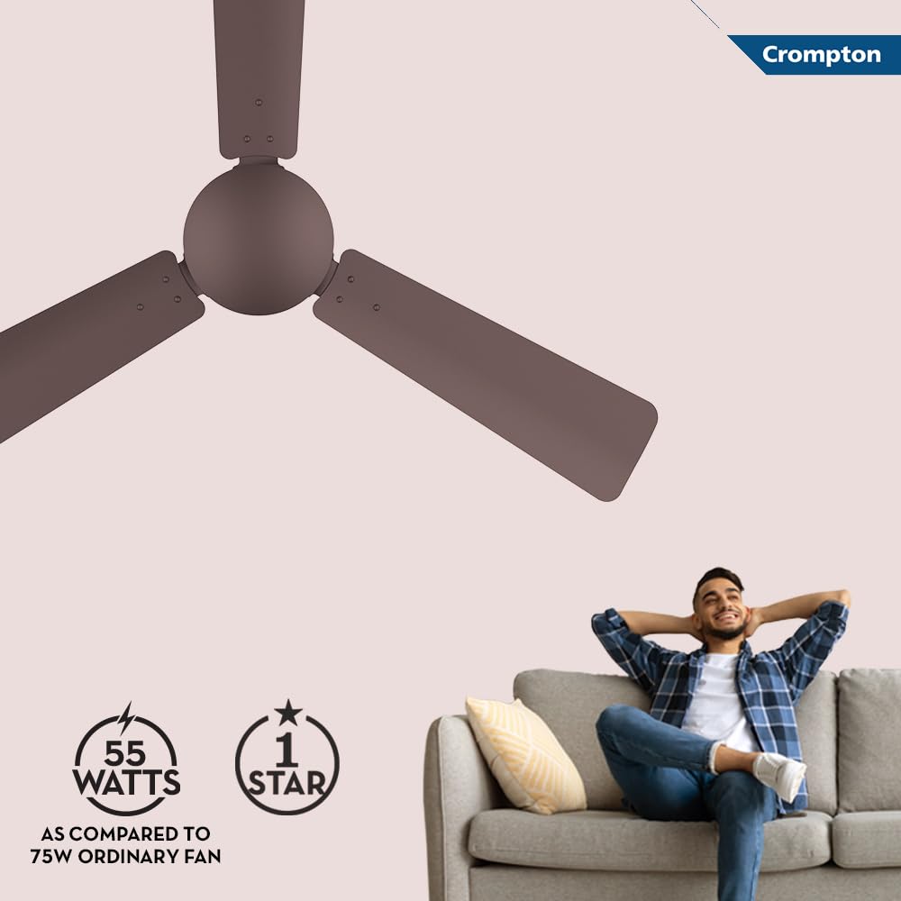 Crompton Jura Prime 1200 mm Decorative Ceiling Fan | BEE Star Rated Energy Efficient | High Speed | Anti-Dust | Active Power Technology | 2 Year Manufacturer Warranty | Irish Coffee