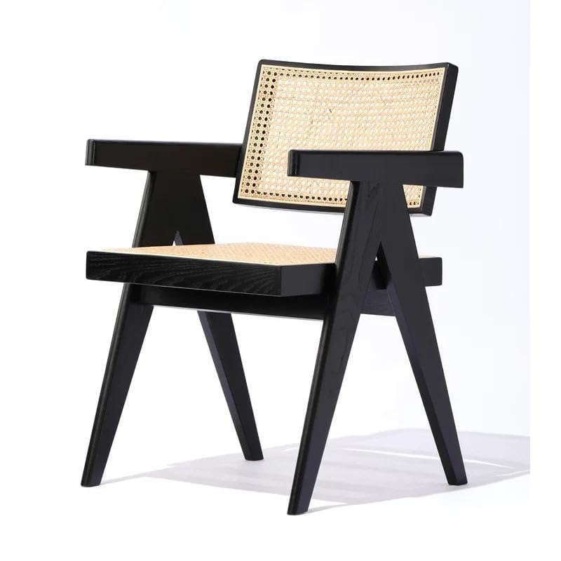 Sheesham Wood Cane Chair for Living Room | Mid-Century Accent Armchair with Handwoven Rattan Back & Seat | Wood