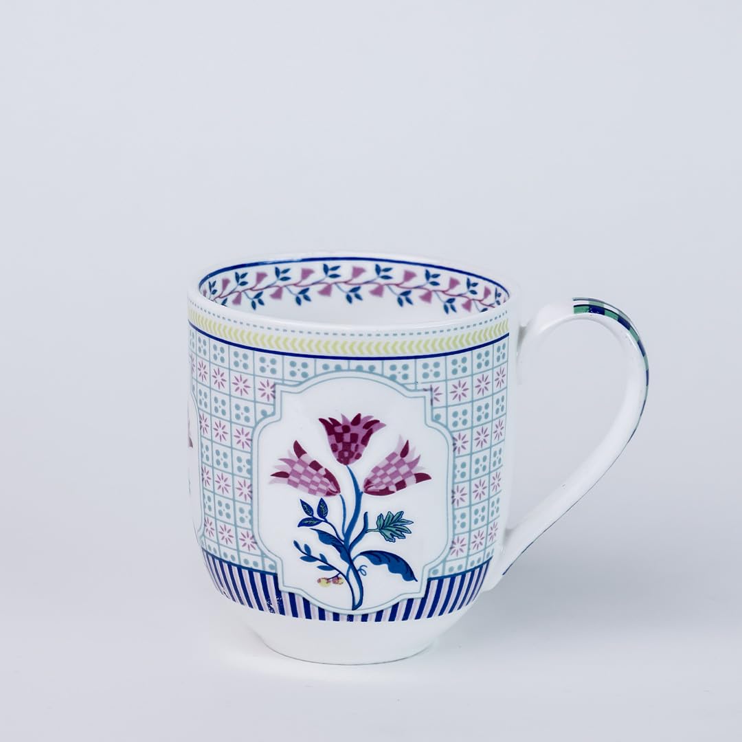 Magique by The Wishing Chair x ClayCraft : Bouquet Tulip Garden Coffee Mugs Set of 6 – 250 ml Fine Ceramic Tea Cups | Lightweight Floral Bone China Mugs | Microwave & Dishwasher Safe | Daily Use