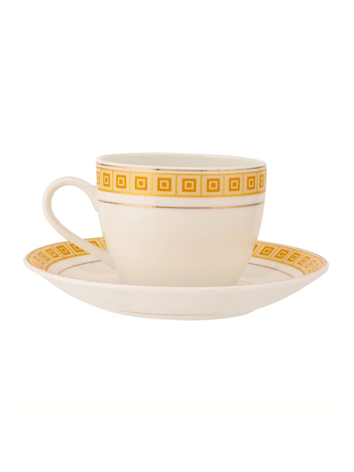 Clay Craft Fine Ceramic Cream Cup & Saucer Set of 12 (6 Cups + 6 Saucers) - 180 ml Each (R104)