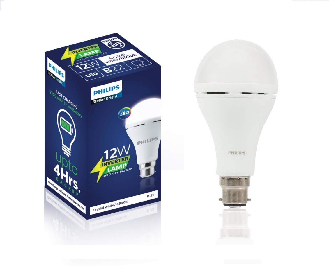 Philips B22 Stellar Bright Rechargeable Emergency Inverter LED Bulb, 8W + 12W Emergency Bulb