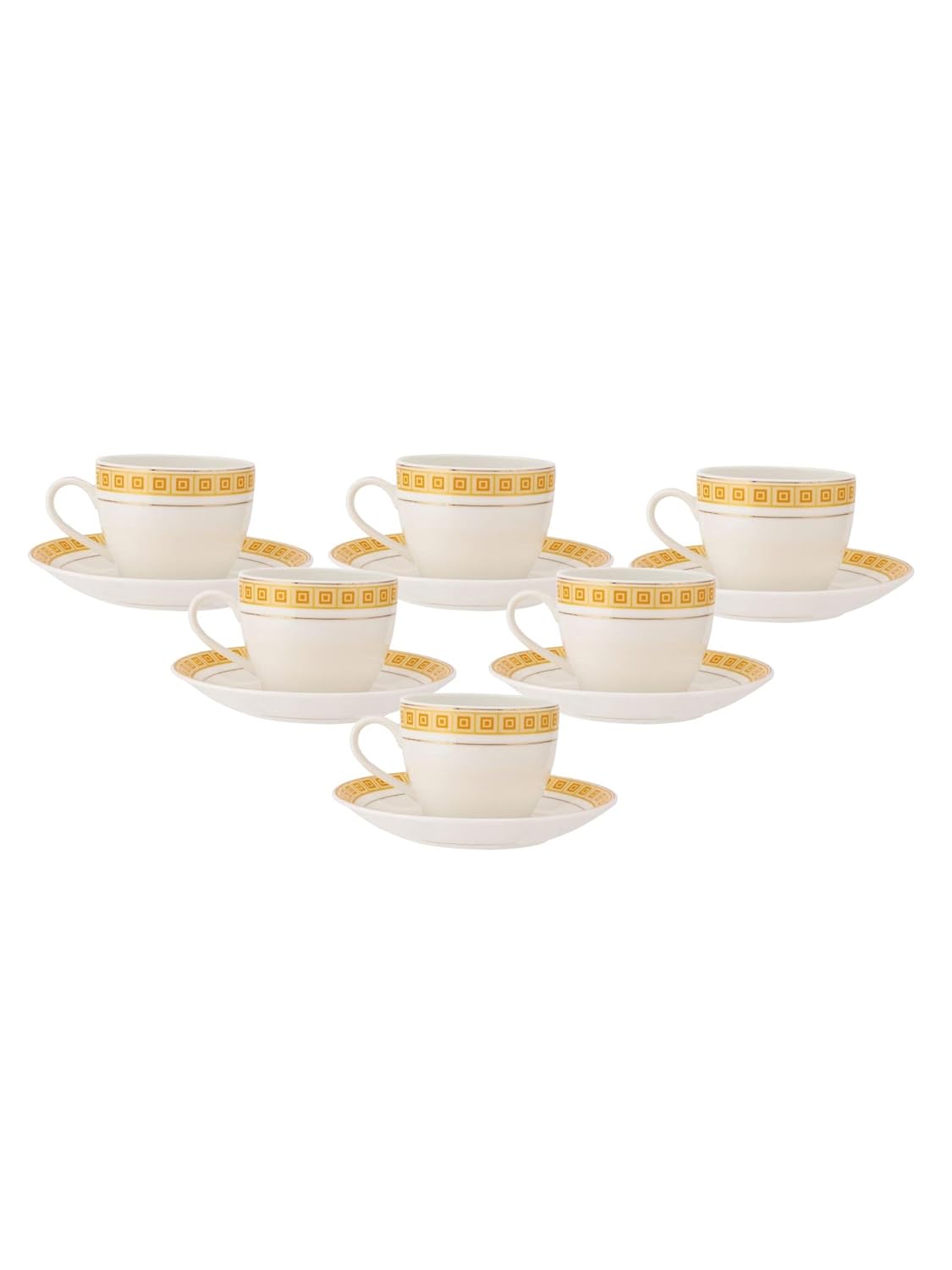 Clay Craft Fine Ceramic Cream Cup & Saucer Set of 12 (6 Cups + 6 Saucers) - 180 ml Each (R104)