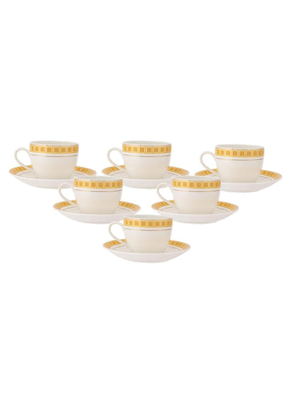Clay Craft Fine Ceramic Cream Cup & Saucer Set of 12 (6 Cups + 6 Saucers) - 180 ml Each (R104)