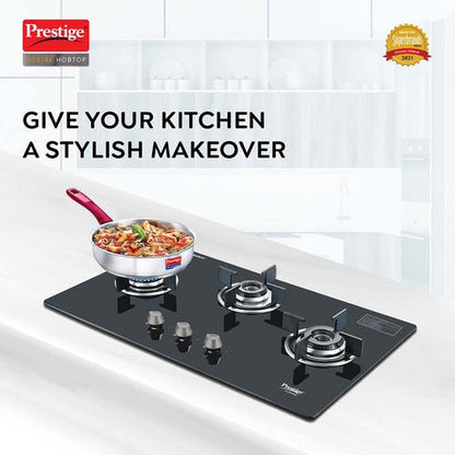 Prestige Desire Hobtop L P Gas Table ( PHTD 02 AI Black With Glass Top, 2 Burners & Auto Ignition)