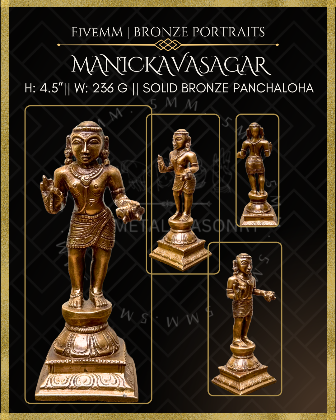 Manickavasagar | Tamil Saiva Saint Panchaloha Bronze Icon - 4.5"