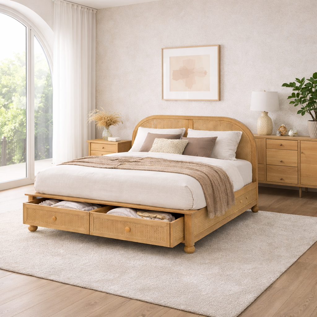 Valencia Rattan Bed With  Drawer Storage