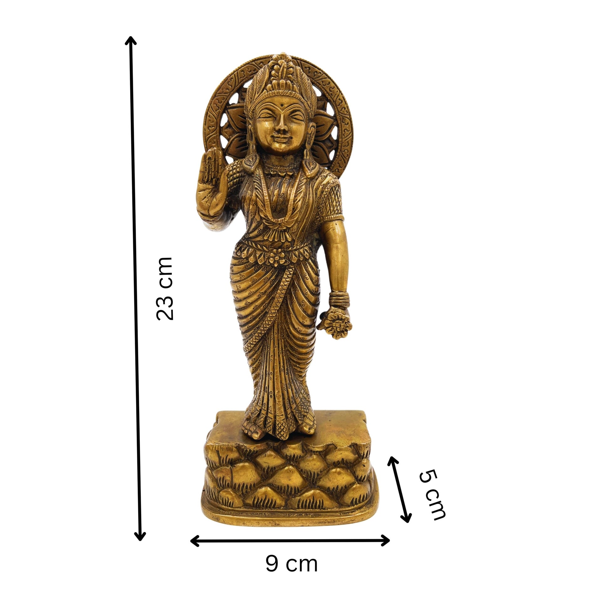 Brass Mahalakshmi Idol, Shree Lakshmi Statue for Puja & Home Decor, Handcrafted Pital Ashtalakshmi Murti, Varalakshmi Gajalakshmi Vigraham,Gold, 9 Inch, 1 Piece