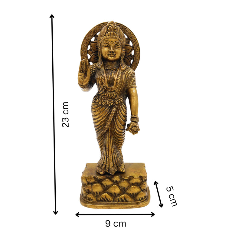 Brass Mahalakshmi Idol, Shree Lakshmi Statue for Puja & Home Decor, Handcrafted Pital Ashtalakshmi Murti, Varalakshmi Gajalakshmi Vigraham,Gold, 9 Inch, 1 Piece