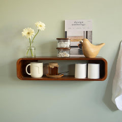 Minimalist Wooden Wall Mounted Display Shelf- Set Of 2